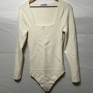 Abercrombie & Fitch Off-White Ribbed Bodysuit